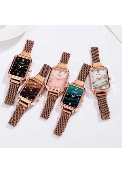 Mıknatıs Tokalı Kare Saat Rose Gold Yeşil Kadran Rose Gold Yeşil Kadran (Yurt Dışından)