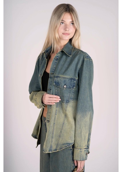 Degradeli Jean Gömlek indirimleri