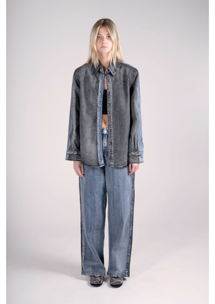 Çift Renkli Jean Gömlek