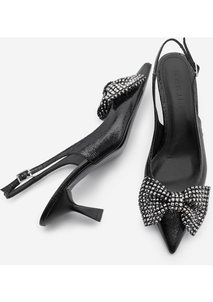 Kadın Stiletto Sivri Burun Fiyonklu Taşlı Topuklu Ayakkabı Lupeni