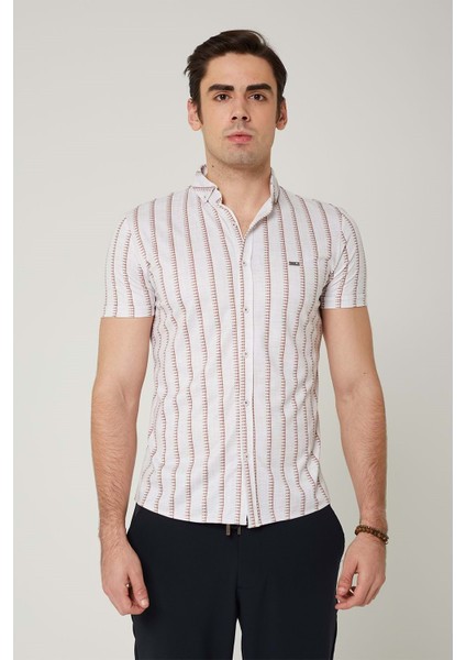 Erkek Desenli Kahve Kısa Kol Gömlek
