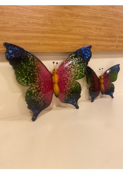 Dekoratif Asmalı 2'li Akrilik Kelebek Gökkuşağı Renk