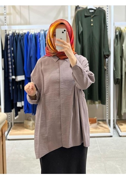 Oversize Düğmeli Gömlek Çikolata 3001