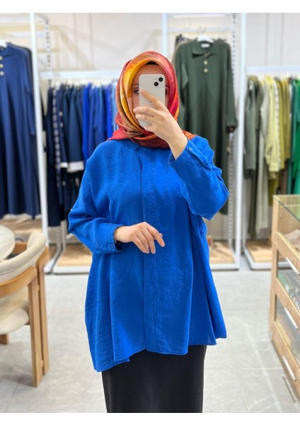 Oversize Düğmeli Gömlek Saks 3001