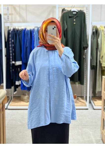 Oversize Düğmeli Gömlek Mavi 3001