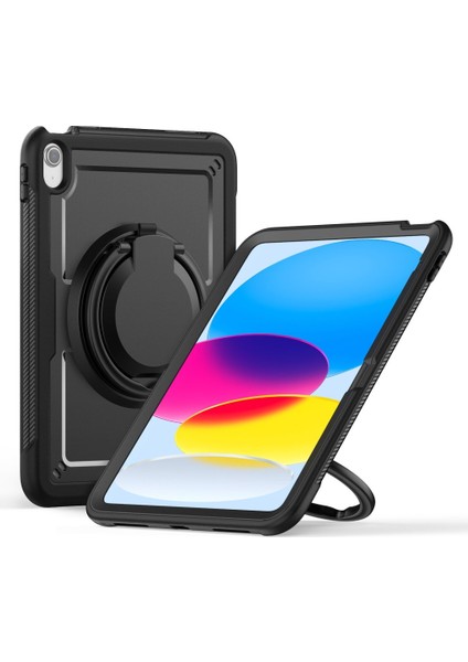 Apple iPad Air 11inç M2 Kılıf Handle Ring Yüzüklü Amour Tank Case Fuji A2902 A2903 A2904 Siyah