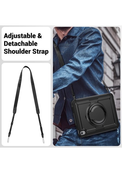 Apple iPad Air 11inç M2 Kılıf Handle Ring Yüzüklü Amour Tank Case Fuji A2902 A2903 A2904 Siyah fiyatları