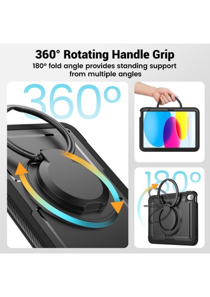 Apple iPad Air 11inç M2 Kılıf Handle Ring Yüzüklü Amour Tank Case Fuji A2902 A2903 A2904 Siyah modelleri