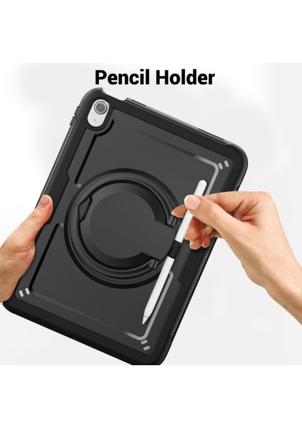 Apple iPad Air 11inç M2 Kılıf Handle Ring Yüzüklü Amour Tank Case Fuji A2902 A2903 A2904 Siyah