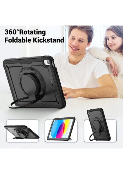 Apple iPad Air 11inç M2 Kılıf Handle Ring Yüzüklü Amour Tank Case Fuji A2902 A2903 A2904 Siyah