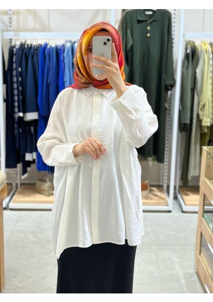 Oversize Düğmeli Gömlek Ekru 3001