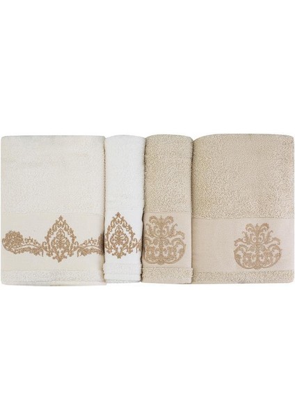 Home Eldora Beyaz-Bej 4 Parça Hamam Seti