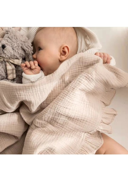 Bebek Ruffled Düz Renk Pamuklu Gazlı Bez Kapak Battaniye Çocuk Klima Battaniye Bebek Banyo Havlusu Kundak Kapağı (Yurt Dışından)