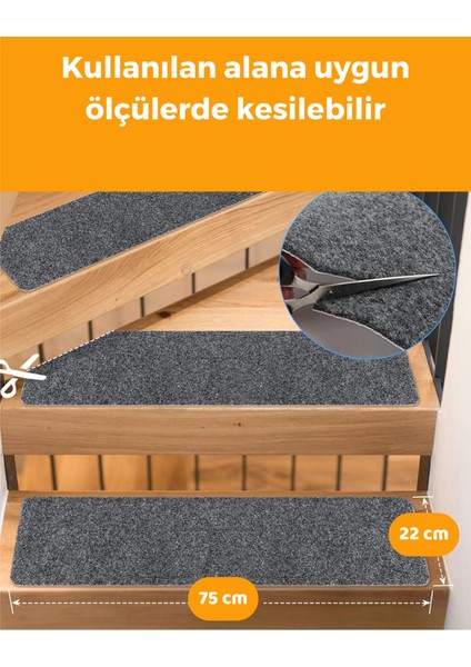 Merdiven Halısı Halıfleks Basamak ve Merdiven Paspası Kaymaz Taban Gri (1 Adet)