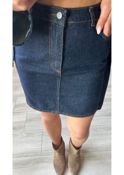 Lacivert Denim Mini Etek