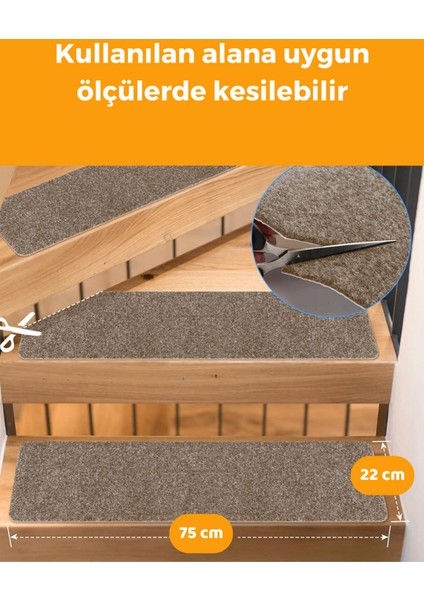 Merdiven Halısı Halıfleks Basamak ve Merdiven Paspası Kaymaz Taban Devetüyü (15 Adet)