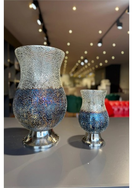 Mozaik Silver-Dark Blue Seramik Vazo Seti