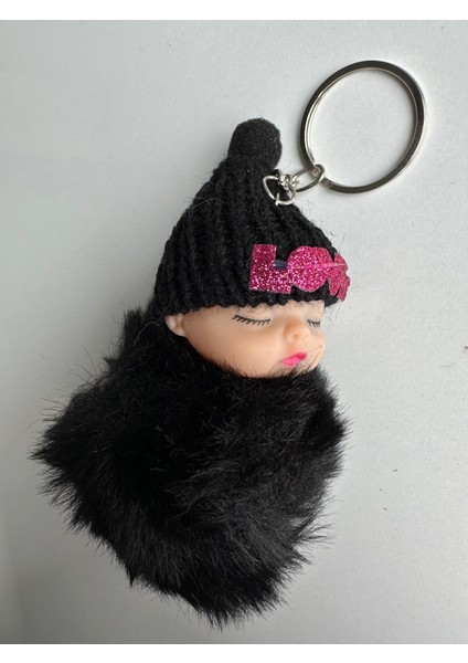 Tüylü Bebek Bere Anahtarlık - Sevimli ve Parıltılı