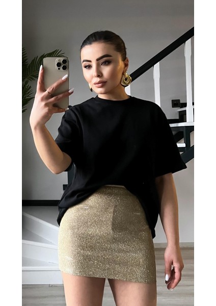 Gold Simli Şort Astarlı Mini Etek