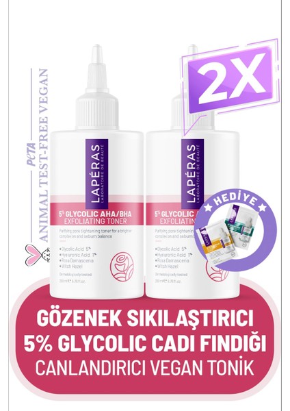 Cadı Fındığı 5% Glikolik Salisilik Asit Aydınlatıcı Vegan Temizleyici Tonik 2'li Paket
