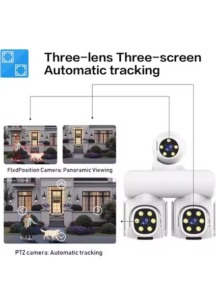 Yeni Otomatik Takip 6k Cctv Ağ Gözetimi Video Gece Görüşü 3 Lens Ptz Açık Hava Kablosuz Ev Güvenliği Akıllı Ip Kamera Wifi fiyatları