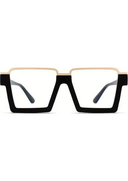 Kare Çerçeveli Retro Gözlük Siyah-Gold Renk