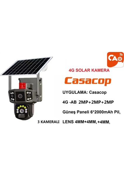 Casacop D302 4g Sim Kartlı Ptz Çift Kameralı Kamera – 2mp+2mp+2mp , Solar 6X2000MAH Batarya, 4mm Lens fiyatları