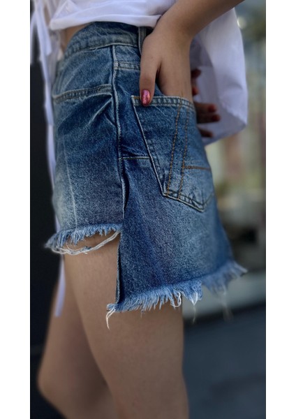 Tasarım Denim Şort Etek