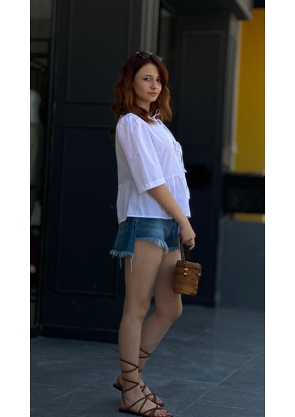 Tasarım Denim Şort Etek