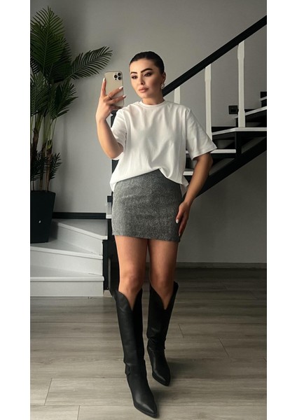 Gümüş Simli Şort Astarlı Mini Etek