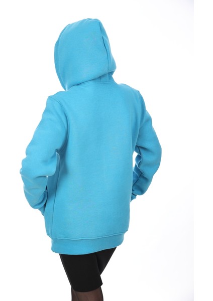 Unisex Mavi Kapüşonlu Kanguru Cepli Soğuğa Dayanıklı Spor Sweatshirt modelleri