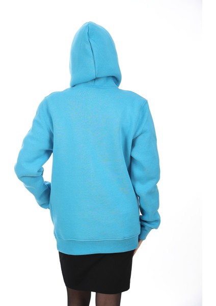 Unisex Mavi Kapüşonlu Kanguru Cepli Soğuğa Dayanıklı Spor Sweatshirt fırsatları