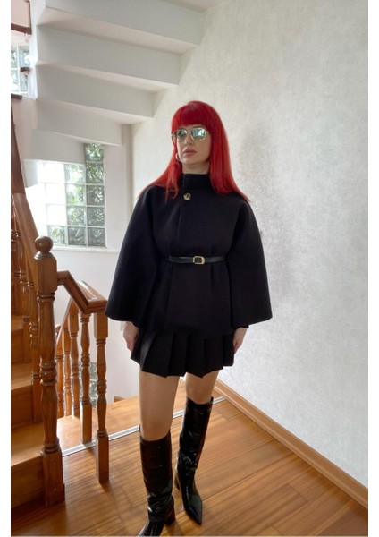 Siyah Kemerli Kaşe Panço