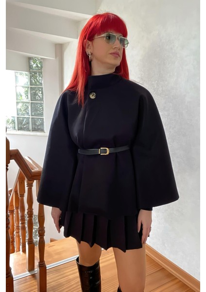 Siyah Kemerli Kaşe Panço modelleri