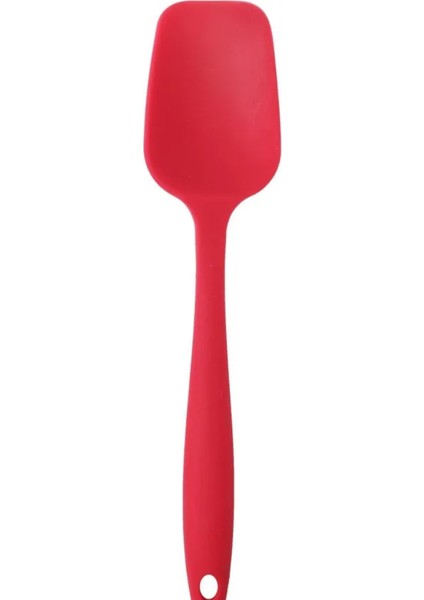 By Birgül Kırmızı Büyük Boy Silikon Yanmaz Yapışmaz Düz Spatula+ Kaşık 2’Li Set
