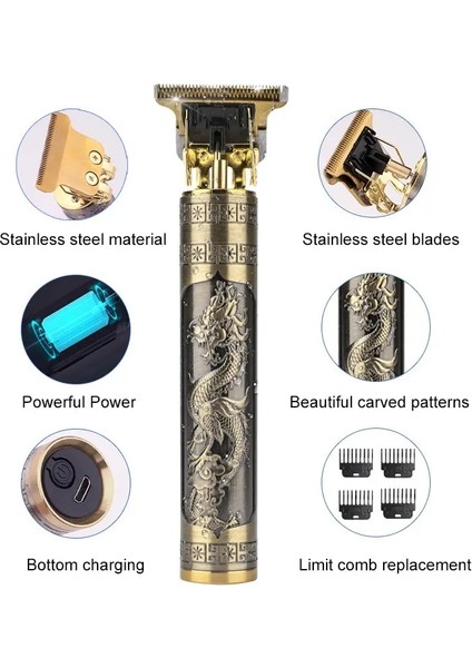 Siyah Stil Vintage T9 Makinesi Akülü Saç Kesici Fg Makinesi Sakal Kesme Saç Erkekler Için Elektrikli Tıraş Makinesi USB Arayüzü (Yurt Dışından) modelleri