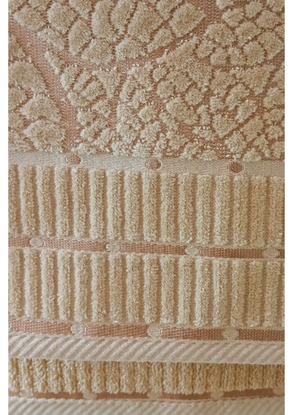 2 Li Jakarlı Kadife Yaprak Desenli Lüks El Yüz Havlu Seti 50 x 90 cm Pamuklu
