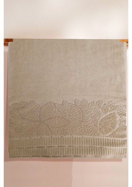 2 Li Jakarlı Kadife Yaprak Desenli Lüks El Yüz Havlu Seti 50 x 90 cm Pamuklu