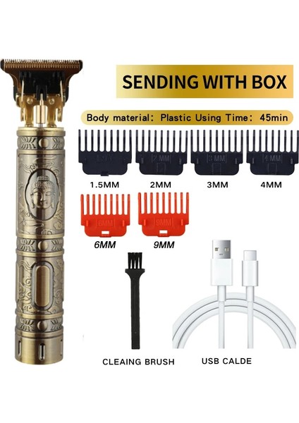 PLASTIKBUDDHA6TARAK Stili Vintage T9 Elektrikli Saç Kesme Makinesi Saç Kesme Makinesi Profesyonel Erkek Elektrikli Tıraş Makinesi Şarj Edilebilir Berber Düzeltici Erkekler Için USB (Yurt Dışından)