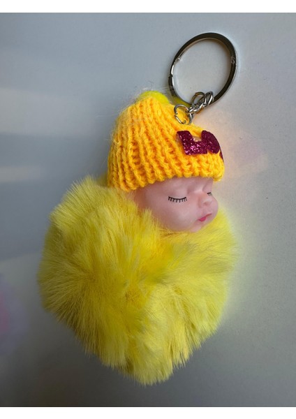 Tüylü Bebek Bere Anahtarlık - Sevimli ve Parıltılı