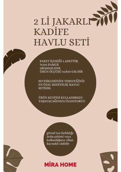 2 Li Jakarlı Kadife Yaprak Desenli Lüks El Yüz Havlu Seti 50 x 90 cm Pamuklu indirimleri