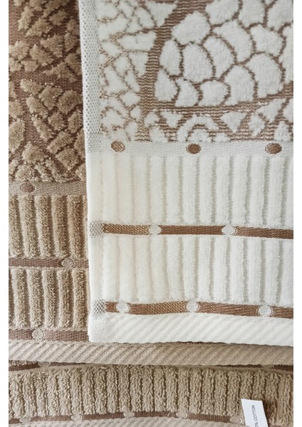 2 Li Jakarlı Kadife Yaprak Desenli Lüks El Yüz Havlu Seti 50 x 90 cm Pamuklu