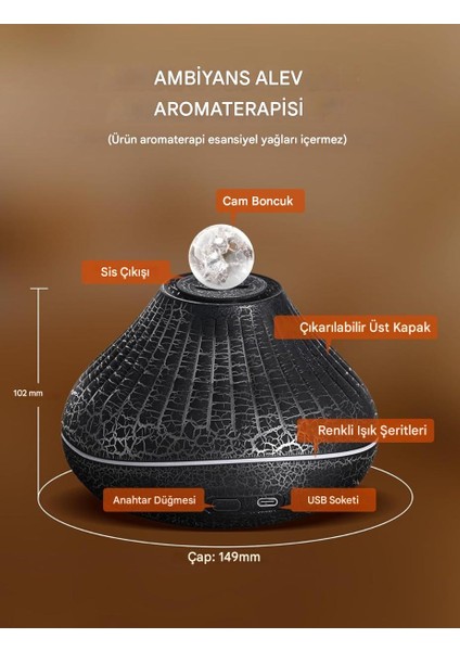 160ML Şenlik Ateşi Difüzörü Renkli Alev Nemlendirici Aromaterapi Başucu Masa Lambası fırsatları