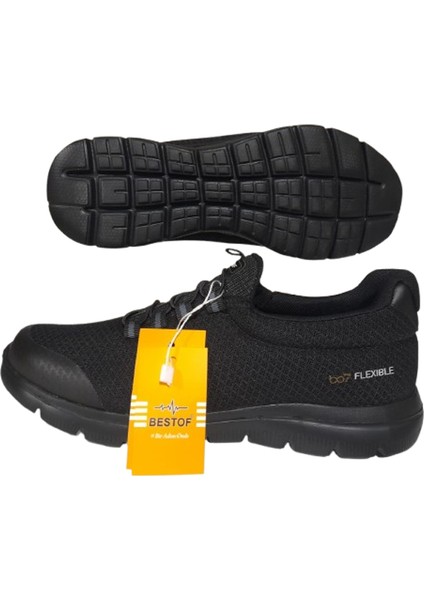 Bestof Siyah Lastikli Hafif Unisex Yürüyüş Günlük Ayakkabı