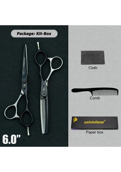 6.0 Blacksilver Kit Stili Univinlions Japan Steel Berber Ors Profesyonel Kuaförlük Ors Kiti Saç Makası Keskin Saç Kesme Ors (Yurt Dışından)