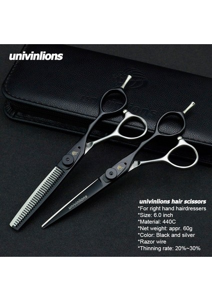 6.0 Blacksilver Kit Stili Univinlions Japan Steel Berber Ors Profesyonel Kuaförlük Ors Kiti Saç Makası Keskin Saç Kesme Ors (Yurt Dışından)