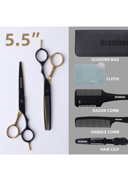 Set5 Stili Brainbow 5.5' .0' Profesyonel Saç Ors Japonya Kuaförlük Berber Ors Tg Kesme Makası Saç Kesimi Saç Stili (Yurt Dışından)