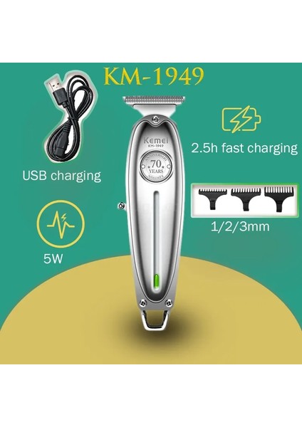 KM-1949KABARCIK Stili Berber Için Profesyonel Kesme Makinesi Tüm Metal Saç Düzeltici Şarj Edilebilir Erkekler Elektrikli Sakal Tıraş Makinesi Kel Kafalı Saç Kesme Makinesi (Yurt Dışından)