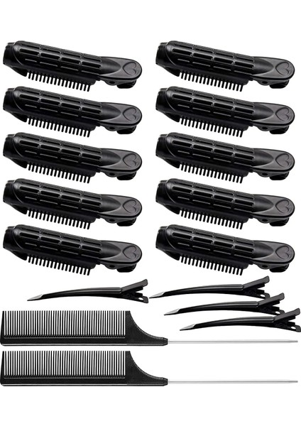 Siyah Stil Hacim Veren Saç Kökü Klip Seti Saç Kökü Kendinden Kavramalı Saç Rulosu Sıçan Kuyruğu Tarak ile Doğal Kabarık Kıvırcık Saç Şekillendirici Aracı (Yurt Dışından)