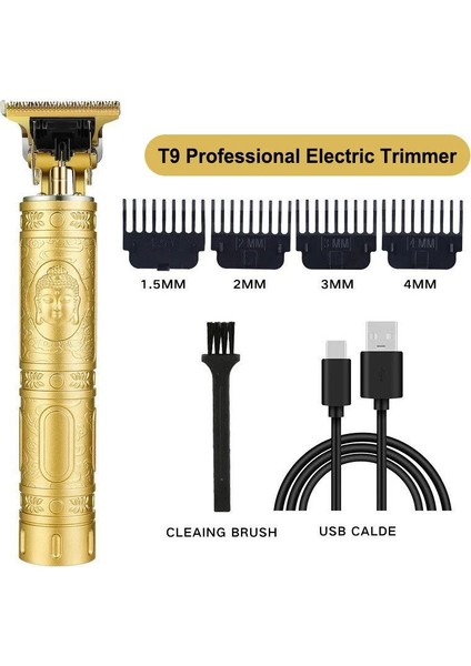 Altın2 Tarzı T9 USB Saç Kesme Makinesi Erkekler Için Sakal Tıraş Makinesi Saç Yeni Berber Sakal Düzeltici Elektrikli Saç Kesme Makinesi Profesyonel Vintage T9 (Yurt Dışından)